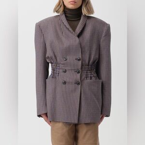 The Mannei Antibes Checked Boxy Blazer Peak Lapels Brown Black Blue FR38 US6 NWT